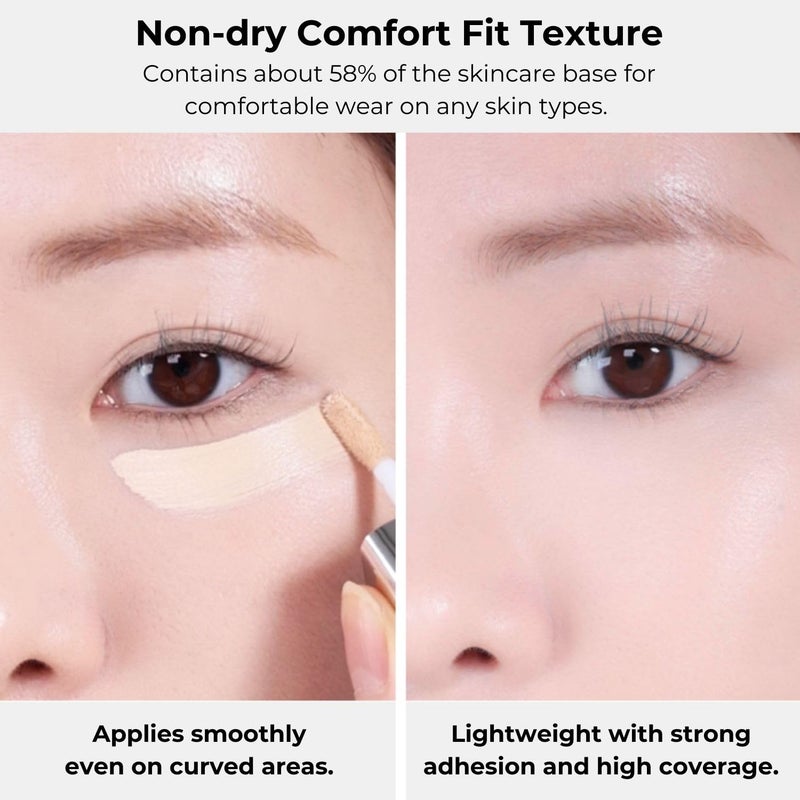 أباوت تون مكياج الوجه الكوري النباتي ABOUT TONE Skin Layer Cover Fit Concealer 5 ألوان - خافي عيوب سائل فائق الثبات والراحة، يدوم 24 ساعة، بتغطية خفيفة الوزن (21 لون دافئ فاتح، 0.2) - Image 3